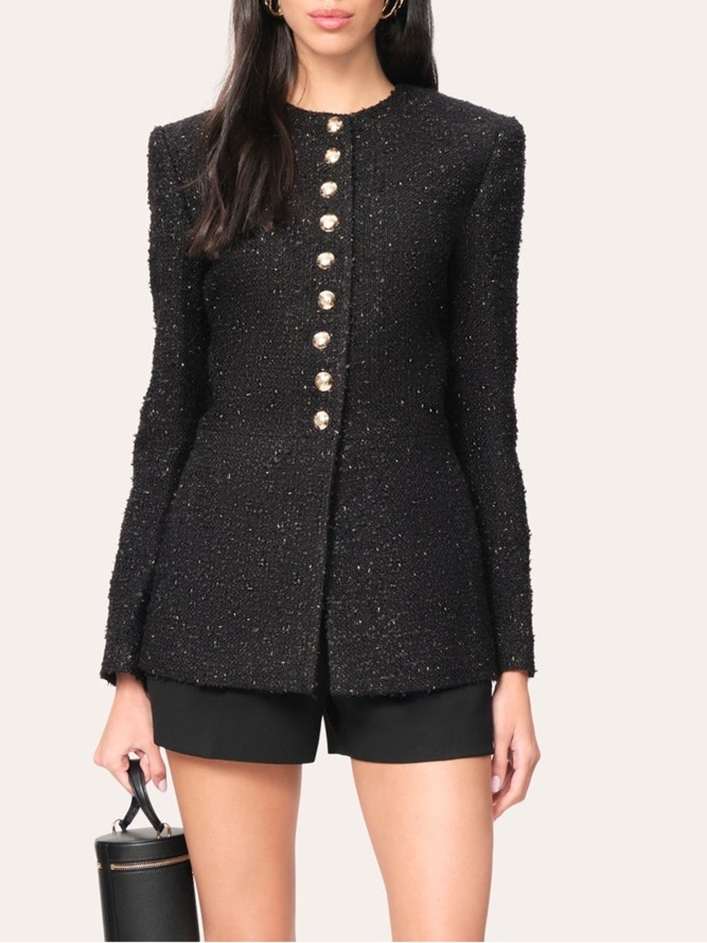 NWT Elie Tahari Boucle Structured Jacket Black Gold Metallic Wool Blend Sz 10